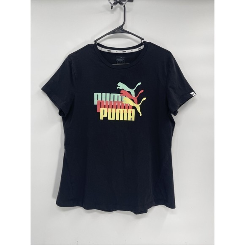 Puma XL T-Shirt Kids Black Excellent Graphic Triple Logo Short Sleeve Tee